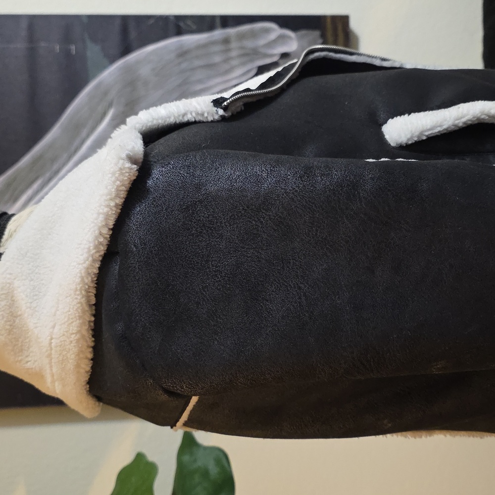 Altar'd State Black and Cream Shearling Faux Suede Bomber Jacket - Picture 4 of 6